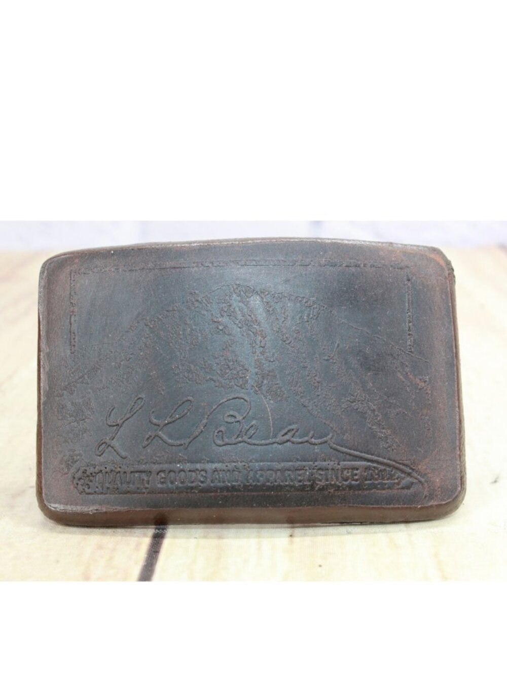Vintage LL Bean Brown Leather Belt Buckle Rustic Western Outdoor 3.25" x 2"